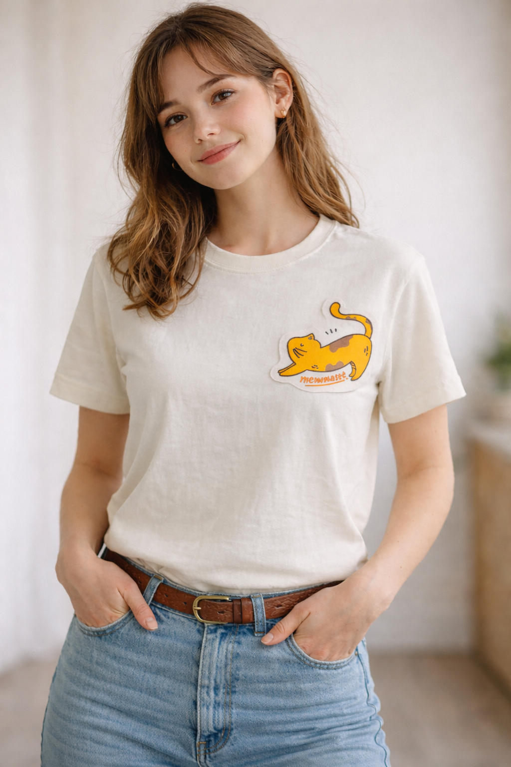 Women MEOWMASTEE round collar cotton Tshirt