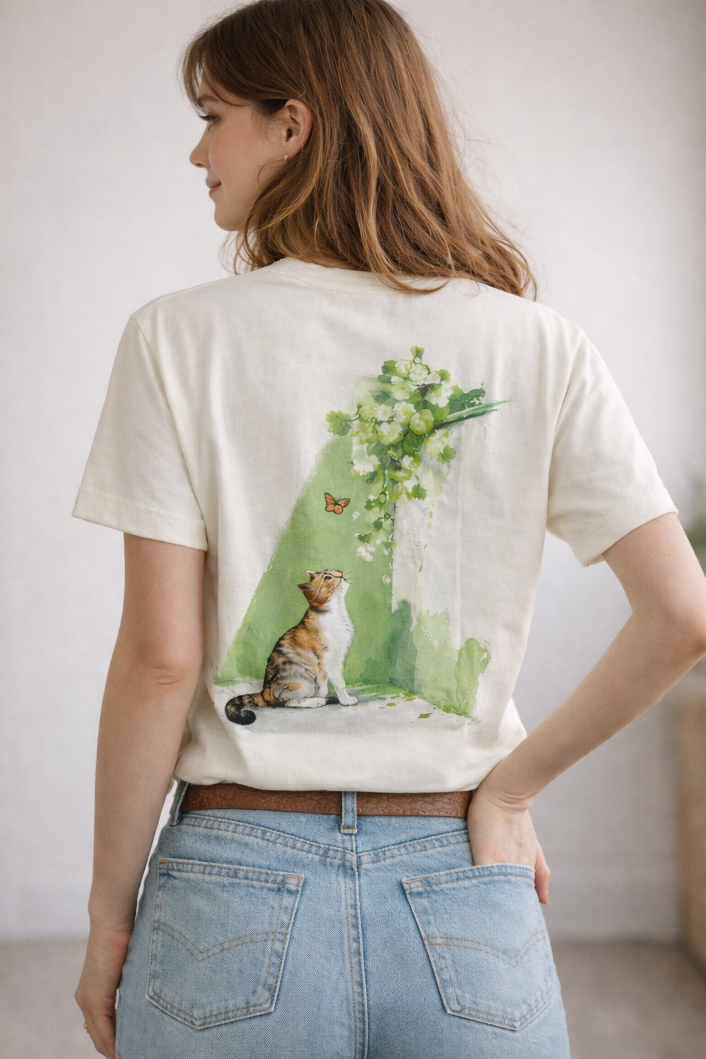 Women MEOWMASTEE round collar cotton Tshirt