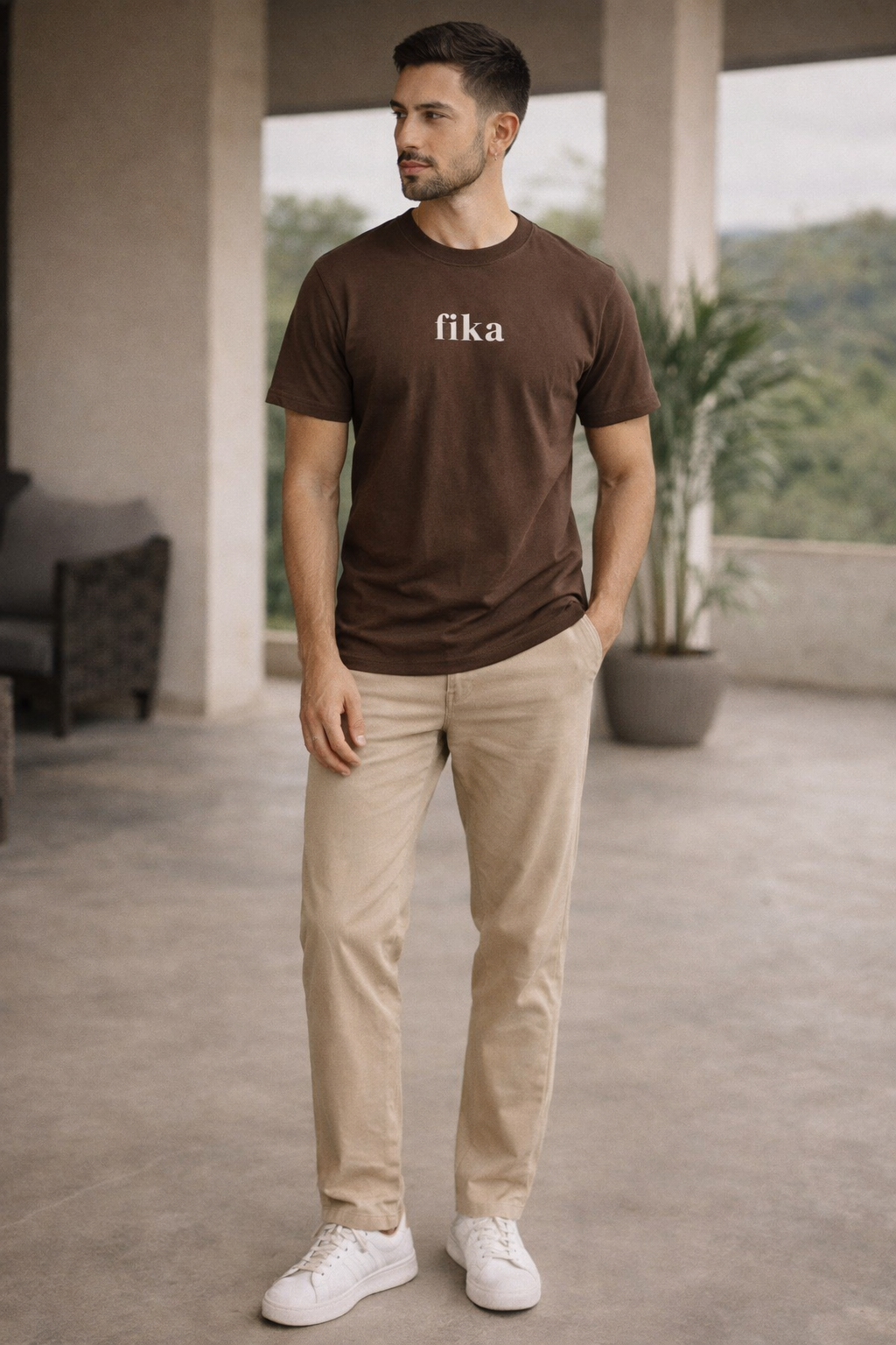 Men FIKA  Round Collar Cotton T-shirt